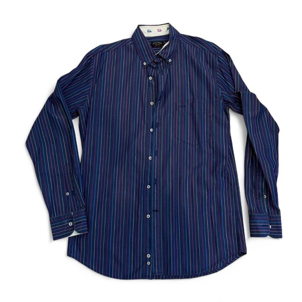 Navy blue Paul & Shark striped button-up shirt with chest pocket